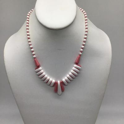 Mauve Pink and White Glass Type Necklace