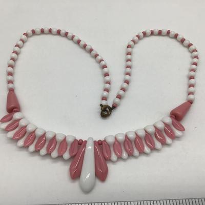 Mauve Pink and White Glass Type Necklace