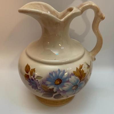 HAEGER ROYAL PITCHER & BOWL PURPLE BLUE FLOWER - 10â€ wide bowl & 8â€ high pitcher