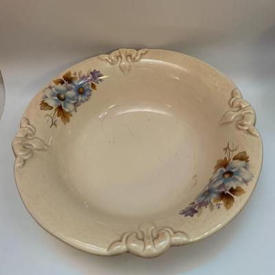 HAEGER ROYAL PITCHER & BOWL PURPLE BLUE FLOWER - 10â€ wide bowl & 8â€ high pitcher