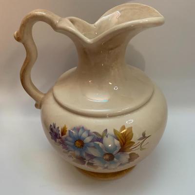 HAEGER ROYAL PITCHER & BOWL PURPLE BLUE FLOWER - 10â€ wide bowl & 8â€ high pitcher