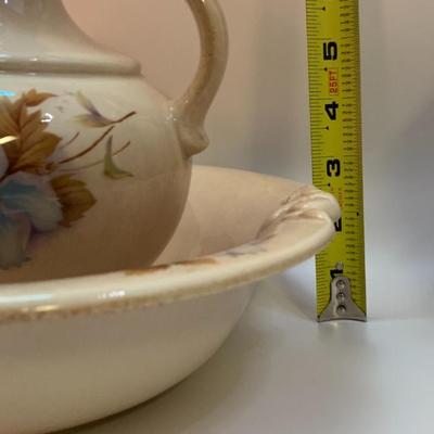 HAEGER ROYAL PITCHER & BOWL PURPLE BLUE FLOWER - 10â€ wide bowl & 8â€ high pitcher