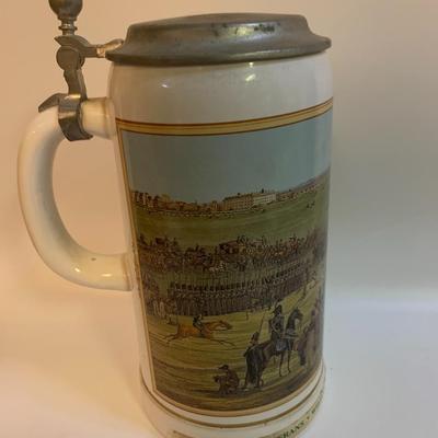 Vintage Gerz Oktoberfest Battlefield German Beer Lidded Stein - 9â€ high x 6â€ wide approx