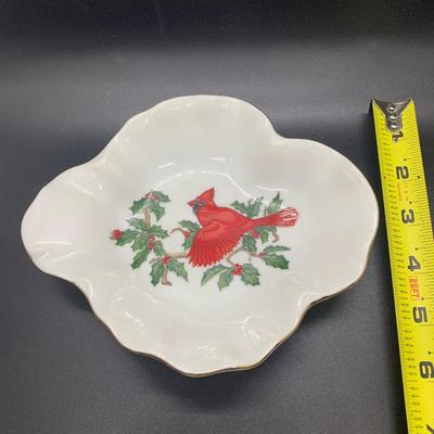 Lefton China #1207 Christmas Holiday Red Cardinal Holly Candy or Nut Dish - 7â€ wide x 6â€ deep approx