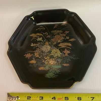 3 Japanese china pieces - VINTAGE SATO GARDEN Candy Plate, Ginger Jar with Lid and Vase - 7â€ plate 9.5â€ tall vase 7.5â€ tall jar approx