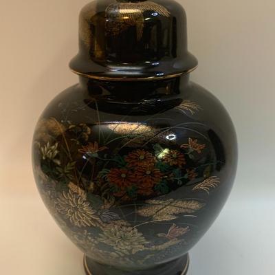 3 Japanese china pieces - VINTAGE SATO GARDEN Candy Plate, Ginger Jar with Lid and Vase - 7â€ plate 9.5â€ tall vase 7.5â€ tall jar approx