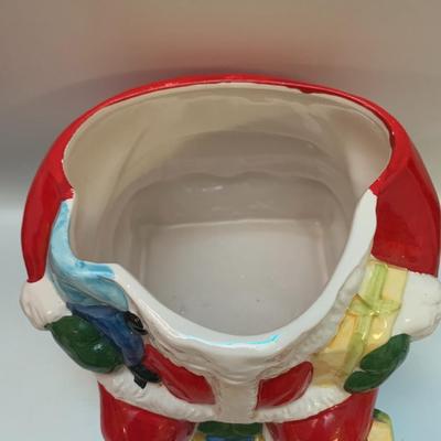 Earthenware Christmas Village Santa Cookie Jar - 10.5â€ tall x 8â€ wide x 8â€ deep approx