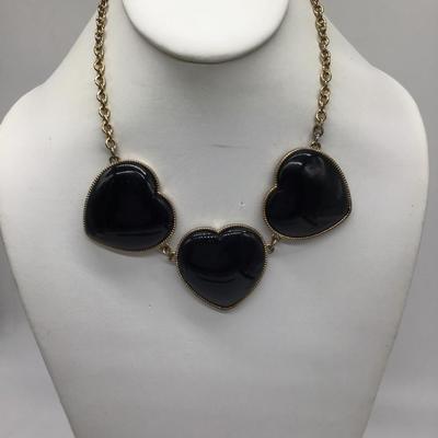 Vintage Black Heart Trio Necklace