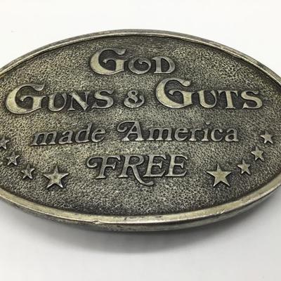 1981 Capt. Hawks God, Guns, & Guts Made America Free Belt Buckle