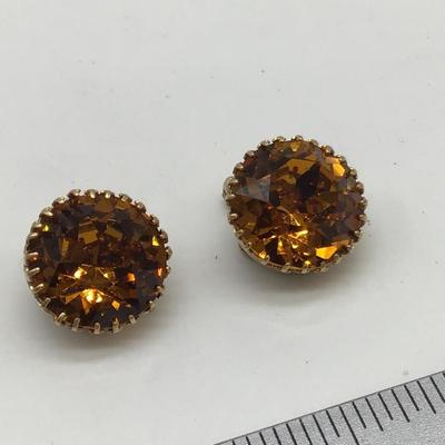 ðŸ¥°Vintage Made in Austria Gold Tone Amber Yellow Rhinestone Clip On Earrings