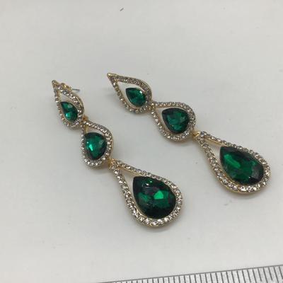 XxLong Rhinestone Green Costume Earrings