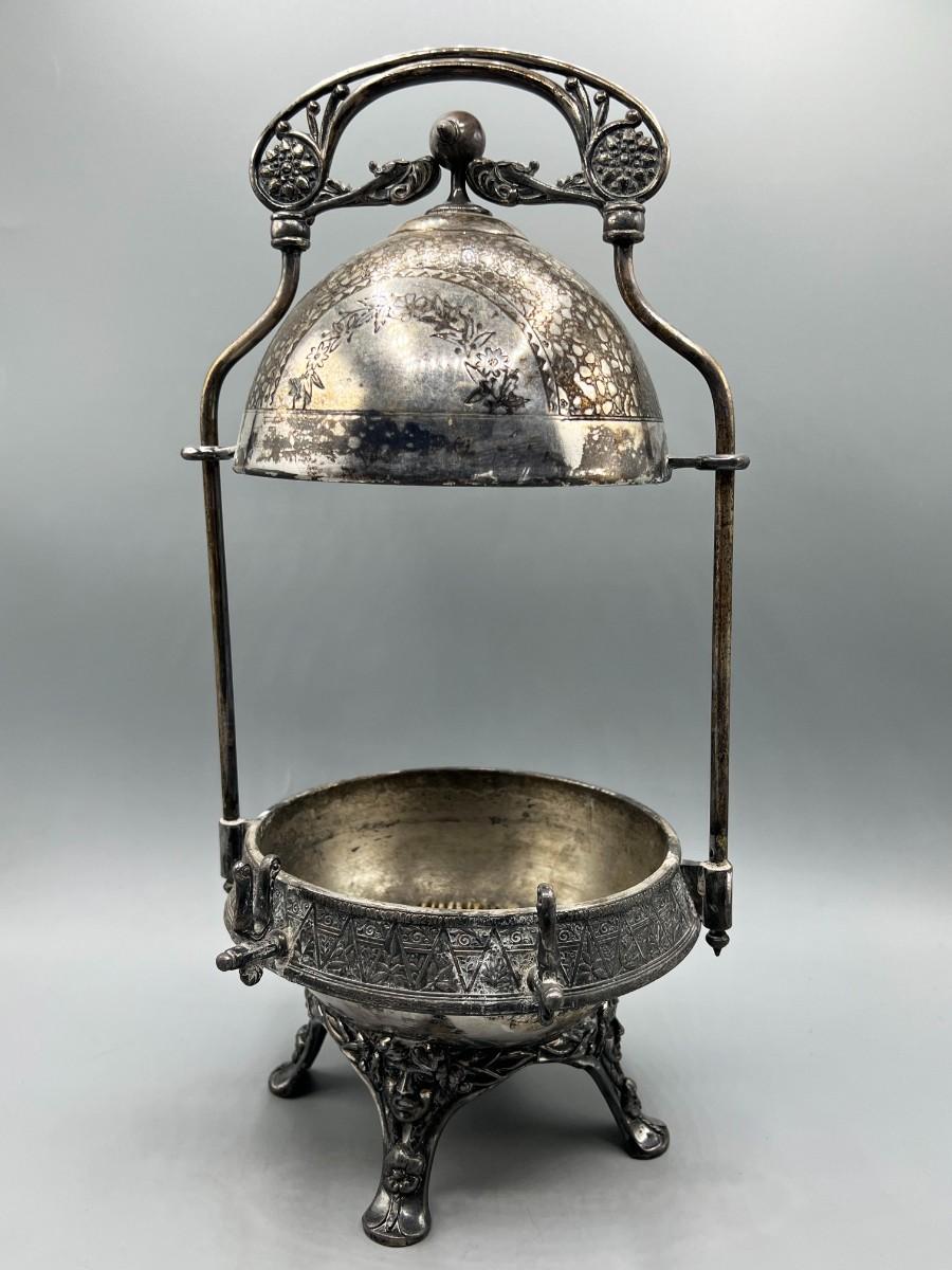 Antique Victorian Silver Plate Gothic Ornate Decorated Covered Butter