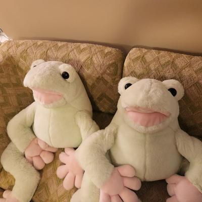 2 Vintage Large Stuffed Plush Frogs