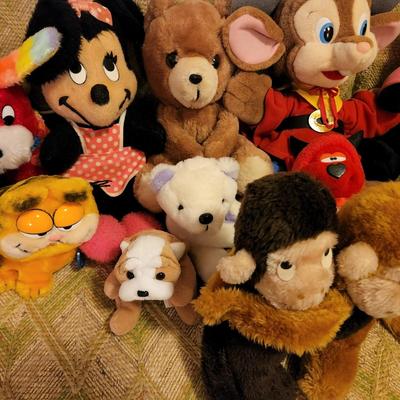 Large Lot of Vintage Plush Animals Minnie Mouse Monkeys
