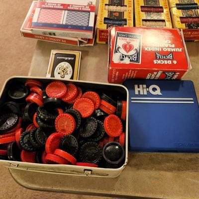 Lot of Board Games Cards, Poker Chips, Dominos, Rummy-tyle , Checkers