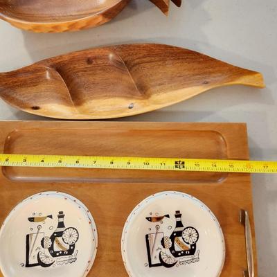 Vintage Handmade Wood Serving bowls  Woodpecker Wood Ware Bread Snack Serving Tray