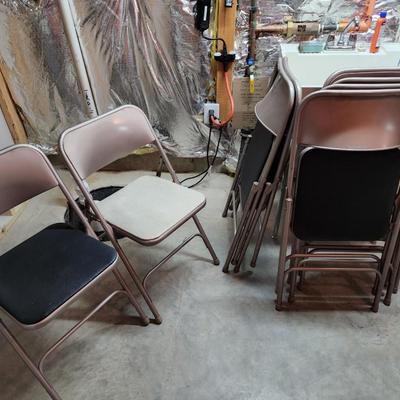 8 Vintage Samsonite Metal folding chairs with cushions 4 black 4 light