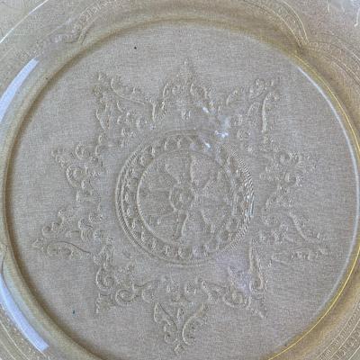 Goldish yellow depression glass (?) plate