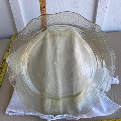 Goldish yellow depression glass (?) plate