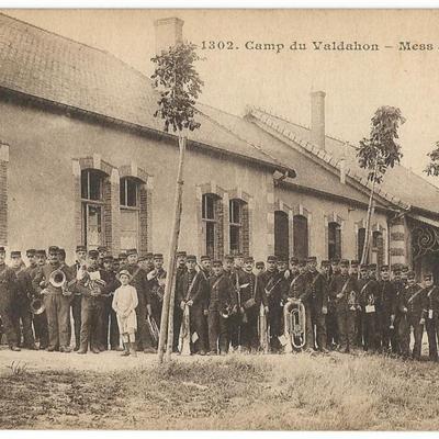 Postcard - Camp Valdahon - WWI French Band in Line in Front of Officers Mess