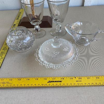 Five piece assortment of glassware