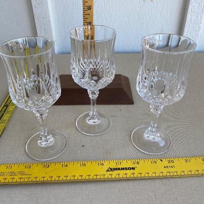Three crystal wine glasses