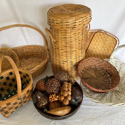 Wicker Baskets and Wooden Fruit Bowl  (LR-JM)