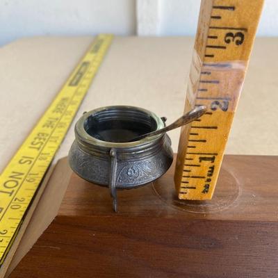 Antique silver and glass salt dish with spoon