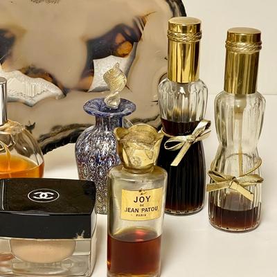 LOT 251  VINTAGE GROUP OF LADIES PERFUMES JOY TABU L'AIR DU TEMPS CHANEL FOUNDATION GEODE ROCK SLICE