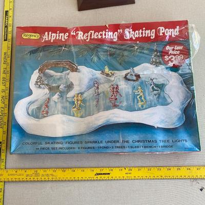 Vintage Alpine reflecting skating pond decoration