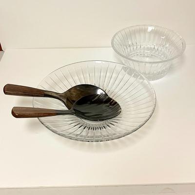LOE 262  CRYSTAL GLASS LENOX RIBBED BOWLS HORN SALAD PADDLE SET