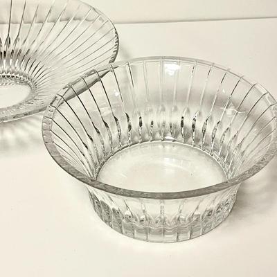 LOE 262  CRYSTAL GLASS LENOX RIBBED BOWLS HORN SALAD PADDLE SET