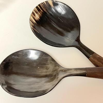 LOE 262  CRYSTAL GLASS LENOX RIBBED BOWLS HORN SALAD PADDLE SET