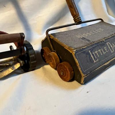 Antique Child's Lawnmower & Bissell Sweeper
