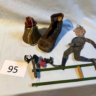 Lot of Antique Toys Black twirler & Fireman Bell