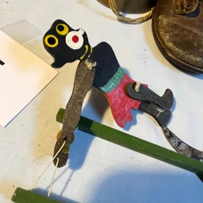 Lot of Antique Toys Black twirler & Fireman Bell