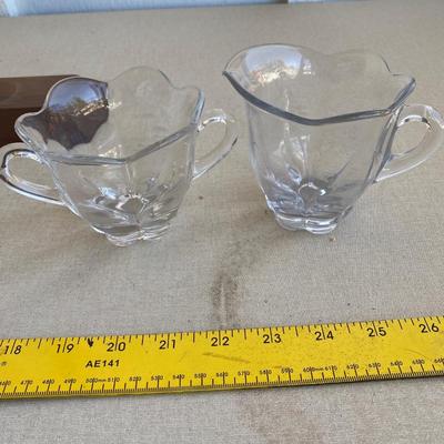 Glass sugar and creamer and serving dishes
