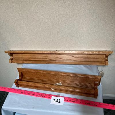 Two Oak Wall Shelves, with hangers