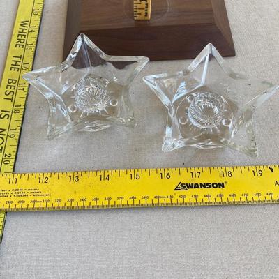 Two glass star candleholders