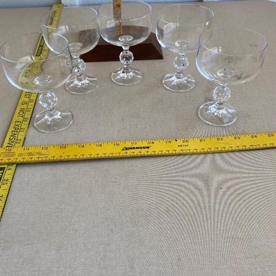 Five glass wine goblets