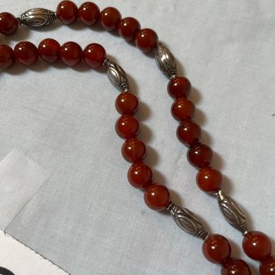 Sterling & Carnelian Bead Necklace