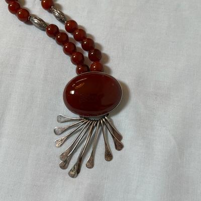 Sterling & Carnelian Bead Necklace