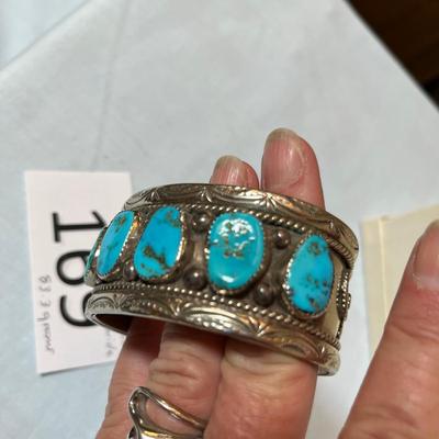 AWESOME Men's sized Native American Bracelet Sterling Silver & Turquoise