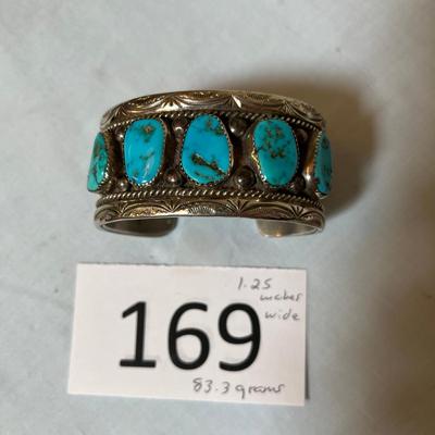 AWESOME Men's sized Native American Bracelet Sterling Silver & Turquoise