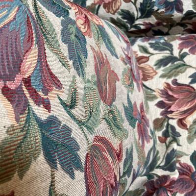 Floral Print Overstuffed chair w/ vintage foot stool