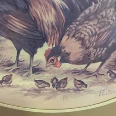 Vintage Rooster/Hen/Chicks Picture 14.5â€ wide x 12.5â€ high approx