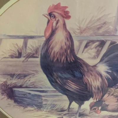 Vintage Rooster/Hen/Chicks Picture 14.5â€ wide x 12.5â€ high approx