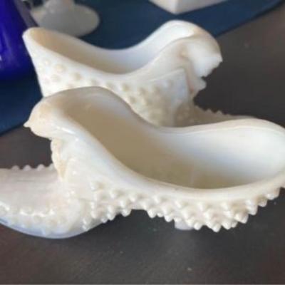 Fenton milk glass shoe set