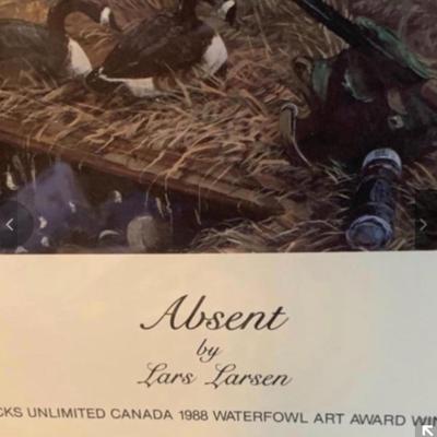 Lars Larsen "Absent" Framed Signed Numbered 833 of 5300 Print Ducks Unlimited 35â€ wide x 28â€œ high