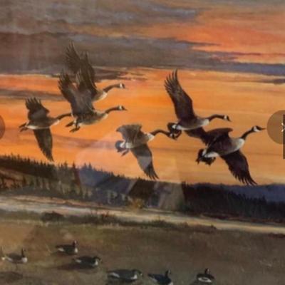 Lars Larsen "Absent" Framed Signed Numbered 833 of 5300 Print Ducks Unlimited 35â€ wide x 28â€œ high